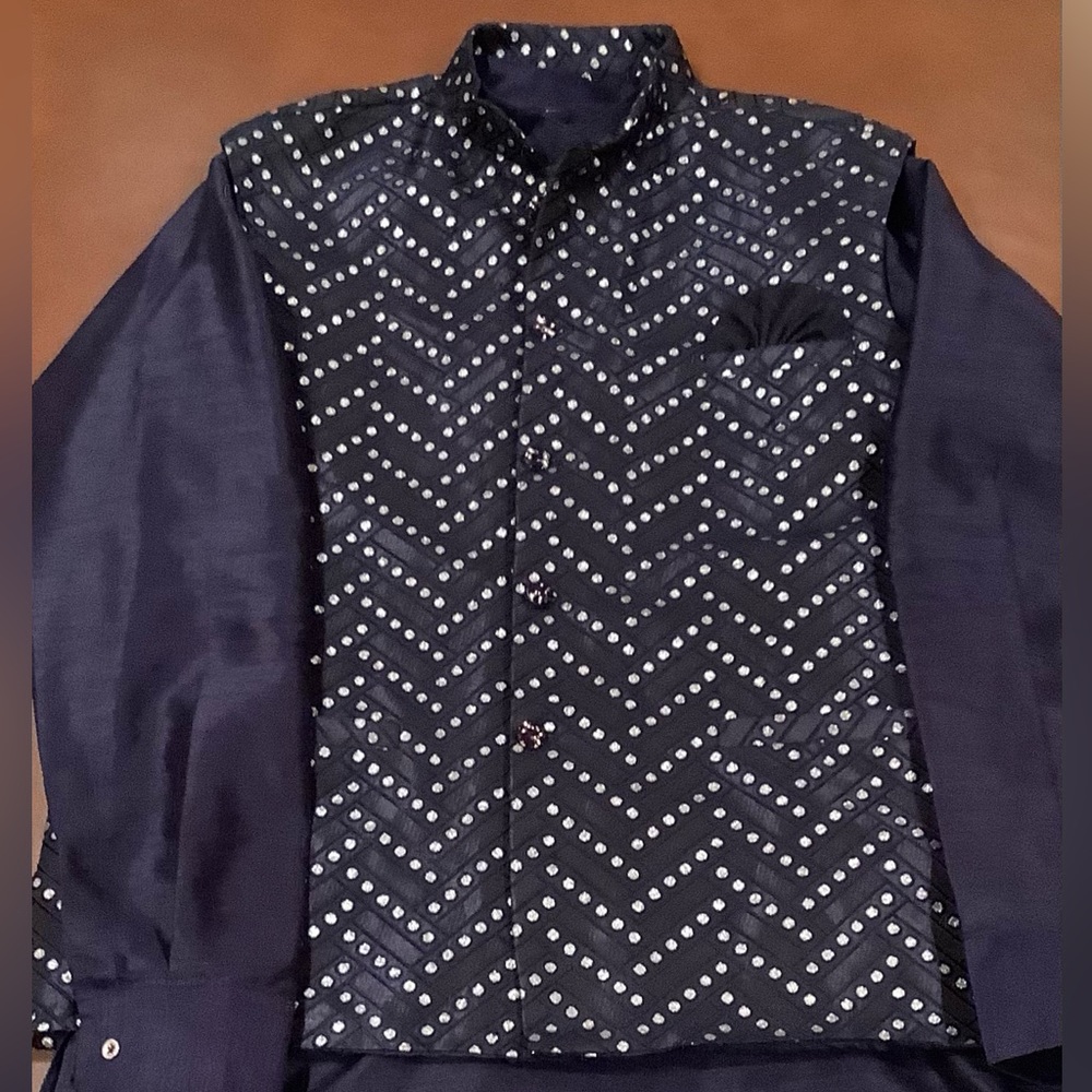 Men’s Navy Blue 2 Piece Kurta Top and Vest